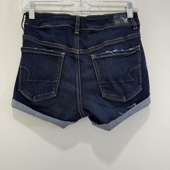American Eagle High Rise Shortie Micro Mini Dark Wash Shorts Sz 6 Super Stretch - Picture 8 of 8